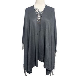 Chico's One Size Black Shawl With Fringe